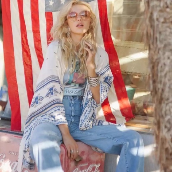 Other - SOLD OUT Blue Aztec Sheer Chiffon Beach Wrap Coverup